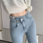 Super Elastic High Waist Pencil Jeans Streetwear Women Skinny Denim Trousers Double Button Retro Stretch Pants