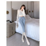 Super Elastic High Waist Pencil Jeans Streetwear Women Skinny Denim Trousers Double Button Retro Stretch Pants