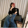 Wide Leg Jeans for Women Bottom Baggy Denim Pants High Waist Full Length Clothing Trousers Vintage Streetwear