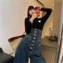 Wide Leg Jeans for Women Bottom Baggy Denim Pants High Waist Full Length Clothing Trousers Vintage Streetwear