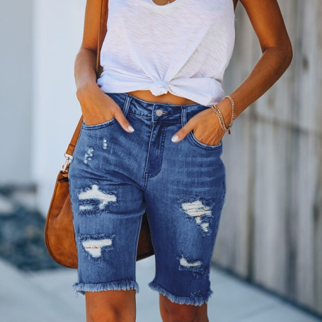 Denim Shorts Woman Fashion Tassel Tight Five-Point Shorts Jeans