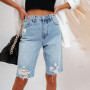 Denim Shorts Woman Fashion High Waist Hole Five-Point Washed Thin Jeans