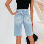 Denim Shorts Woman Fashion High Waist Hole Five-Point Washed Thin Jeans