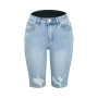 Denim Shorts Woman Fashion High Waist Hole Five-Point Washed Thin Jeans