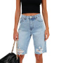 Denim Shorts Woman Fashion High Waist Hole Five-Point Washed Thin Jeans