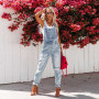 Denim Jumpsuits Women Overall Fashion Ripped Loose Pocket Slim Suspenders Trousers Pants