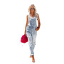 Denim Jumpsuits Women Overall Fashion Ripped Loose Pocket Slim Suspenders Trousers Pants