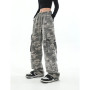 Women's Bottoms Camouflage Cargo Pants Vintage High Waist Straight Wide Leg Pants Street Baggy Lacing Trouser