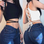Women Sexy Sleeveless Hollow Out Short Cropped Top Slim Spaghetti Strap Streetwear Lace Up Camisoles