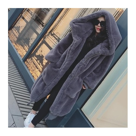 Thick Long Loose Hooded Coat X Long Oversize Fur Coat Ladies Coat Faux Fur Warm Zipper Jacket