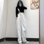 Women's Slim Fit Cotton Denim Overalls White or Black Jumpsuit Trousers