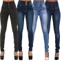 Women Push Up Pencil Denim Pants Vintage High Waist Casual Stretch Skinny Jeans