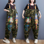 Streetwear Denim Camouflage Jumpsuit Casual Rompers Fashion Army Green Jeans Overalls Cartoon Character Printed Camo Harem Pants