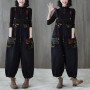 Plus Size Loose Jumpsuits Women 2XL Basic All-match Long Pants Rompers Printed Pockets Denim Overalls