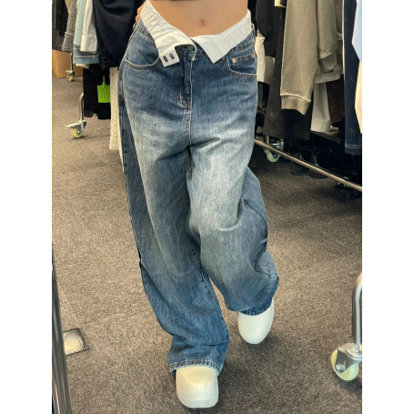 Baggy Jeans Streetwear Women Trousers High Waist Wide Leg Pockets Denim Straight Pants