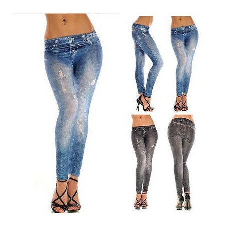 Casual Vintage Jeans Women Slim Skinny Pencil Pants Elastic Stretch Jeans Look Trousers Faux Denim Pants One Size