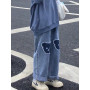 Harajuku Women Hip Hop Bear Wide Leg Pants Straight Trousers High Waist Denim Baggy Jeans