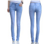 Women slim and thin pencil students light blue elastic jeans