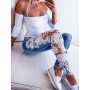 Lace Floral Crochet Hollow-Out Jeans Women Elegant Sexy Denim Pencil Skinny Jeans