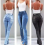 Women New Casual Vintage Denim Ladies High Waist Stretch Pocket Trousers Fashion Wide Leg Jeans