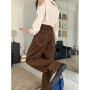 Brown Women's Jeans High Waist Vintage Straight Baggy Denim Pants Streetwear Heart Pattern Design