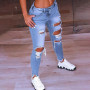 Women Jeans Woman Slim Pants Washed Ripped Hole Gradient Long Jeans Denim Sexy Regular Pants