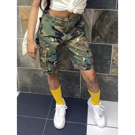 Camouflage Shorts Women Fashion Pockets Cargo Pants Casual Loose Straight Hipster Streetwear