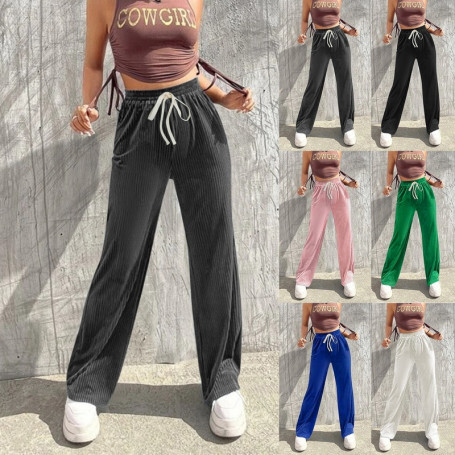 New Lace Up Pants Women Velvet Wide Leg Pants High Waist Straight Pant Loose Sweatpants Warm Long Trousers