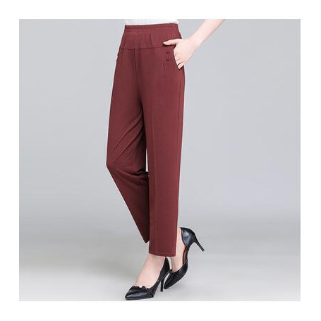 Spring Summer Pant Thin Elastic Waist Loose Cotton Mother Long Trousers Clothes