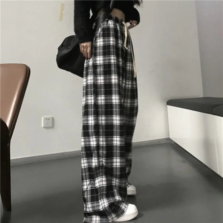 New Wide-leg Trousers Plaid Slacks Pendant Women's Loose Slimming Straight Tube Elastic Floor-length Trousers