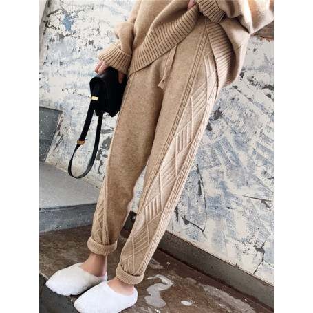 Knit Pants Loose Women's New Harem Pants Elastic Waist Twist Radish Pants Sweater Streetwear