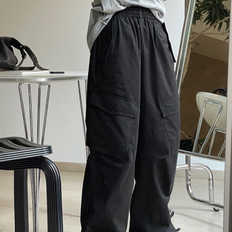 Spring Autumn Women's Casual Solid Color Pocket Decorative Loose Pants