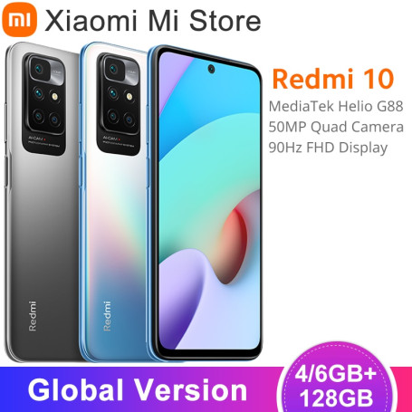 2022 Global Version Xiaomi Redmi 10 Phone 4/6GB+128GB MediaTek Helio G88 Octa Core 50MP Camera 90Hz FHD Display 5000mAh Battery