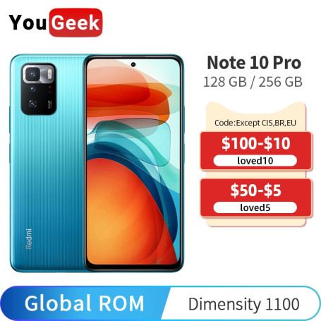 Global ROM Xiaomi Redmi Note 10 Pro 128GB/256GB Dimensity 1100 6.6" 120Hz Screen 64MP 5000mAh Support 67W Fast Charge Cellphones