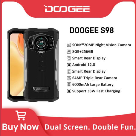 DOOGEE S98 Rugged Phone 6.3"LCD FHD Display Dial Rear G96 Octa Core 8+256GB 64MP Camera SmartPhone 6000mAh Phone