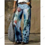 Casual Pants High Waist Leg Straight Wide Jeans Women Fashion  Floral Trouser Cargo Pant