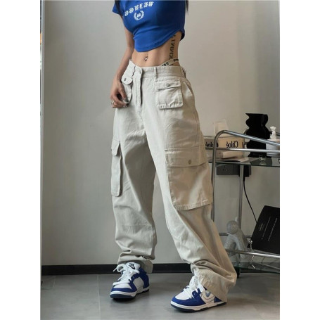Pocket Cargo Pants  High Street Vintage Loose  High Waist Casual Street Hip Hop Women