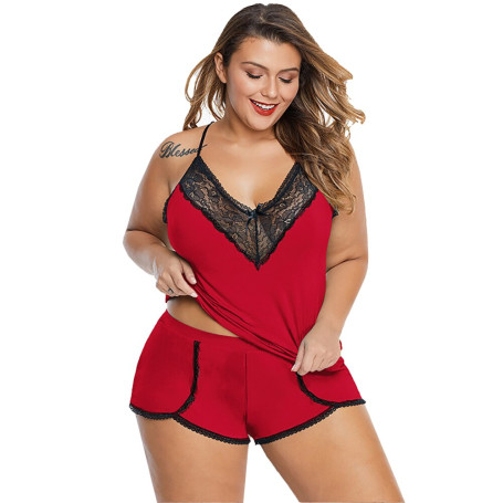 Woman Sexy Underwear Set Plus Size Lace Stitching See Through Mesh Backless Lingerie Suit Costume Fashion Pajamas Sleepwear