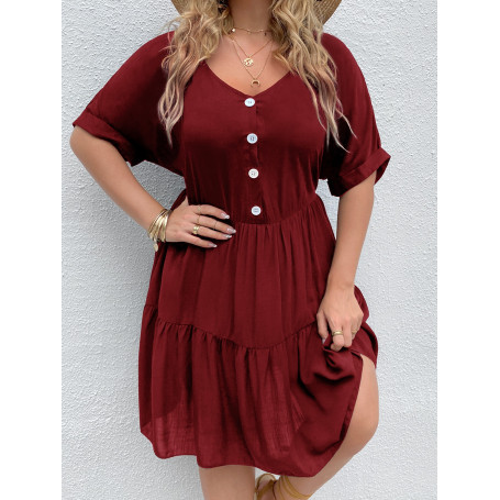 Plus Size Loose Midi Dress Women's Short Sleeve Buttons 4XL 2022 Elegant Casual Clothing