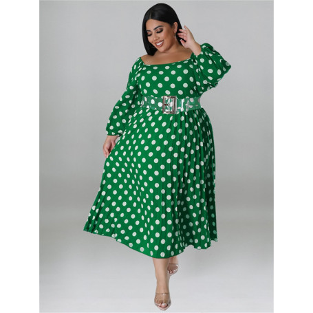 Vintage Dot Women Clothing Plus Size Dresses with Belt Loose Open Back Elegant Fashion Maxi Dress Xl-5xl