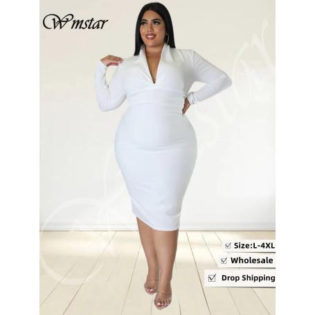 Plus Size Dresses for Women Party Long Sleeve Stretch Sexy V Neck Elegant Casual Dress