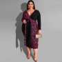 Plus Size Women's Dress Leopard Print Contrast Deep V Wrap Hip Tight Long with Belt Evening Dresses