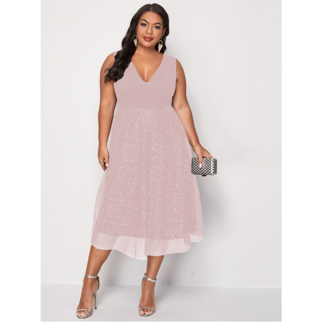 Large Midi Dress Women Mesh Elegant Curvy Ladies Cocktail Prom Evening Party Dresses