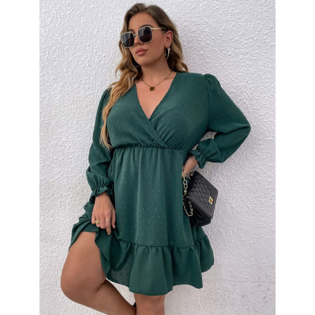 Plus Size Ruffles Midi Dress 4XL Long Sleeve V Neck Elegant Casual Party Dresses Vintage Clothing