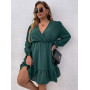 Plus Size Ruffles Midi Dress 4XL Long Sleeve V Neck Elegant Casual Party Dresses Vintage Clothing