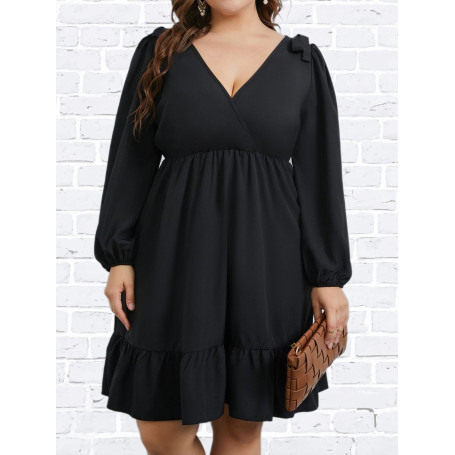 Plus Size Black Loose Dress Women's Long Sleeve V Neck Oversized Casual 4XL Fashion Large Elegant Clothing