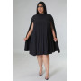 Plus Size Loose Dress for Women Cloak Sleeve Pleated Straight Summer Outfit