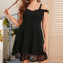 Women's Midi Dress V Neck Off Shoulder Lace Loose Elegant A Line Large Clothing