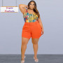 Plus Size Two Piece Sets Women Clothing Sexy Casual Bodysuit Shorts Suits with Belt