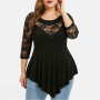 Floral Lace Hollow Out Sexy Tunic Shirt Women Big Size Tops Ruffles Irregular Blouse